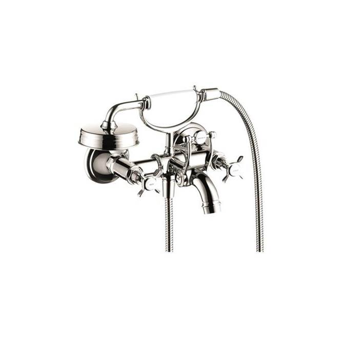 Axor Montreux 2-Handle Wall-Mounted Tub Filler with Cross Handles and 1.8 GPM Handshower in Polished Nickel
