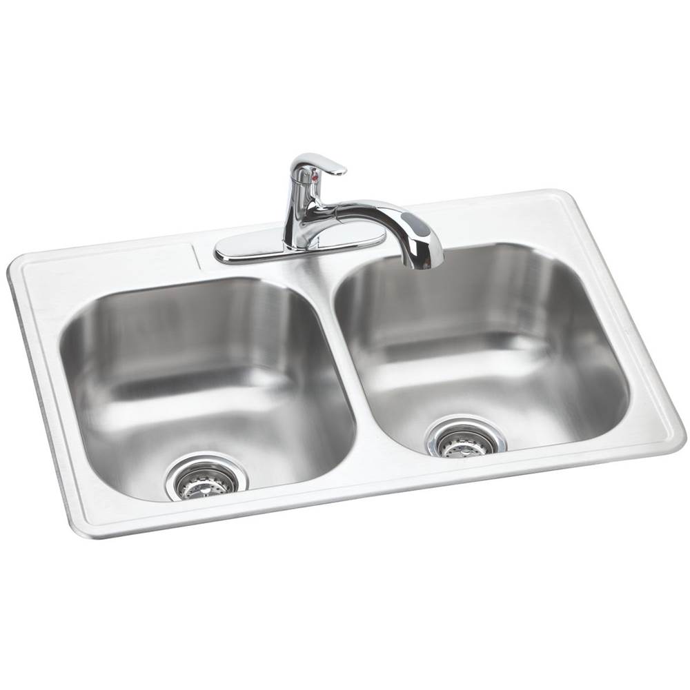 Elkay Dayton Stainless Steel 33'' x 22'' x 8-1/16'', 3-Hole Equal Double Bowl Drop-in Sink and Faucet Kit