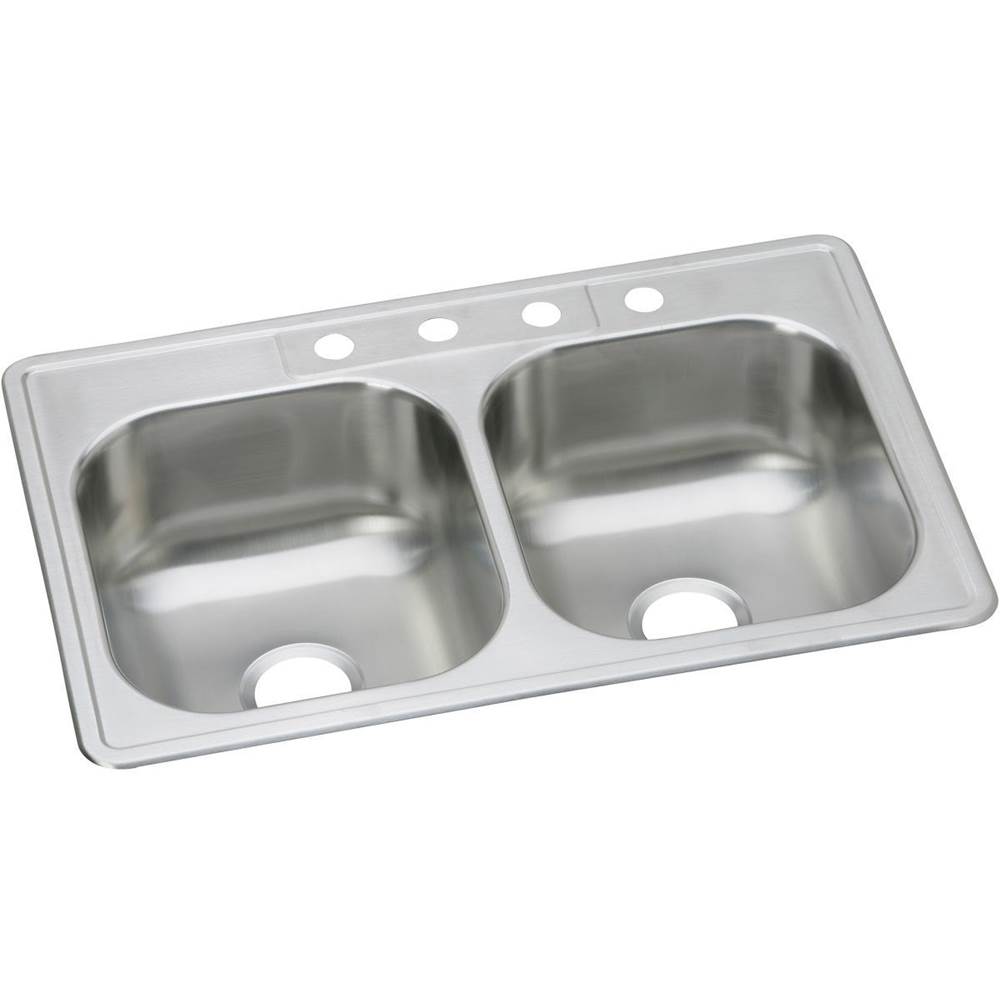 Elkay Dayton Stainless Steel 33'' x 22'' x 8-1/16'', MR2-Hole Equal Double Bowl Drop-in Sink (40 Pack)