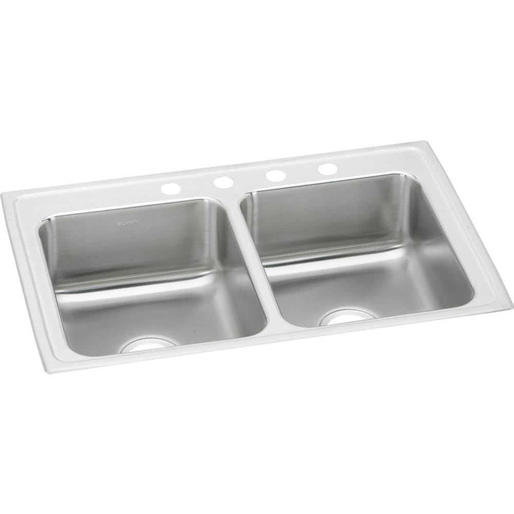 Elkay Lustertone Classic Stainless Steel 33'' x 21-1/4'' x 7-7/8'', 3-Hole Equal Double Bowl Drop-in Sink