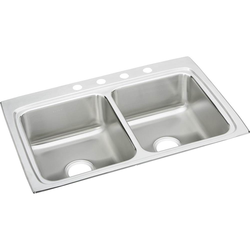 Elkay Lustertone Classic Stainless Steel 33'' x 22'' x 8-1/8'', 3-Hole Equal Double Bowl Drop-in Sink