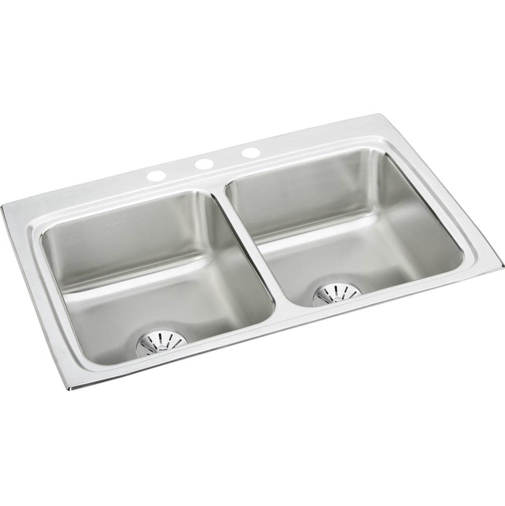Elkay Lustertone Classic Stainless Steel 33'' x 22'' x 8-1/8'', Equal Double Bowl Drop-in Sink with Perfect Drain