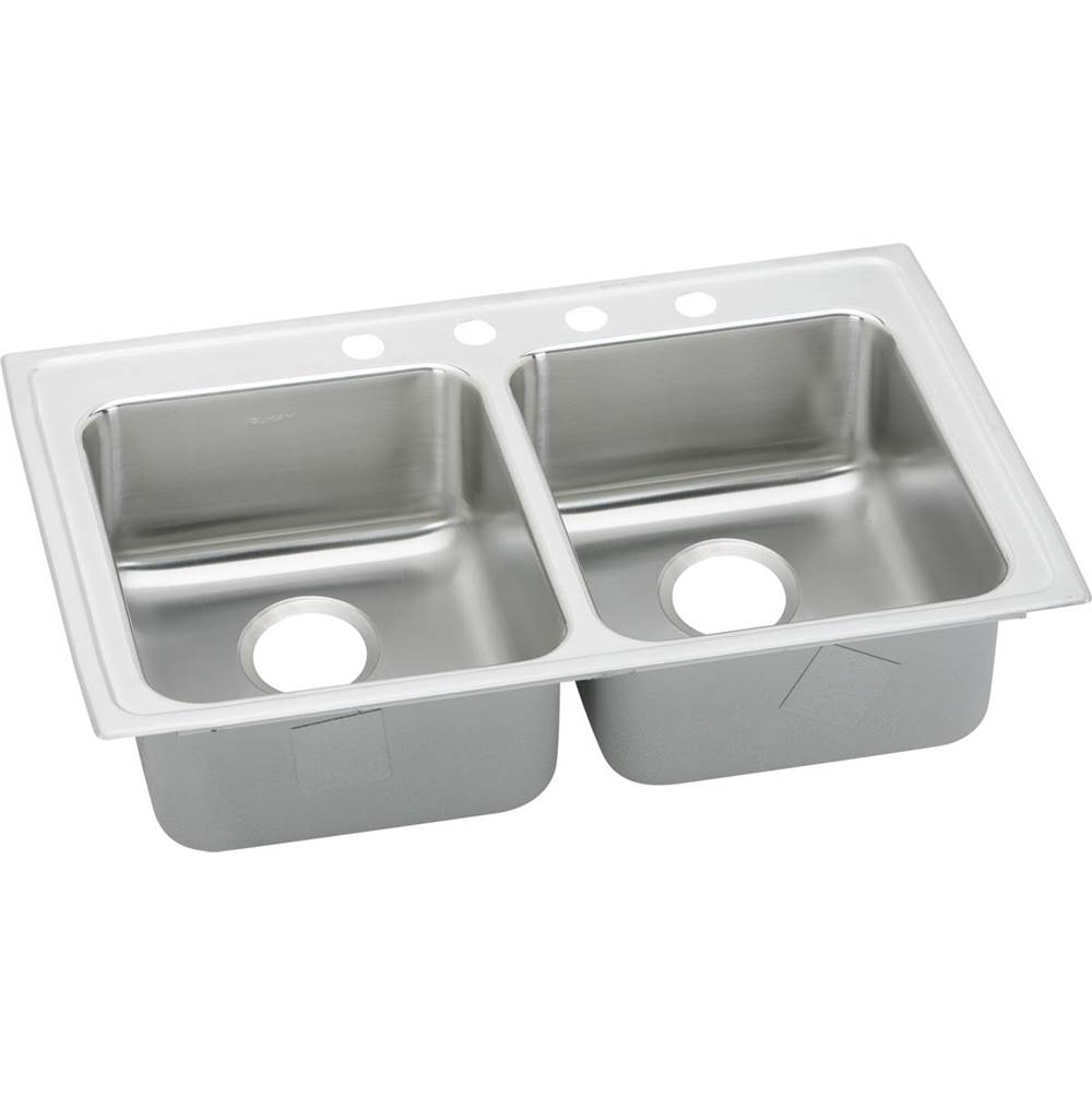 Elkay Lustertone Classic Stainless Steel 33'' x 21-1/4'' x 6'', 3-Hole Equal Double Bowl Drop-in ADA Sink with Quick-clip