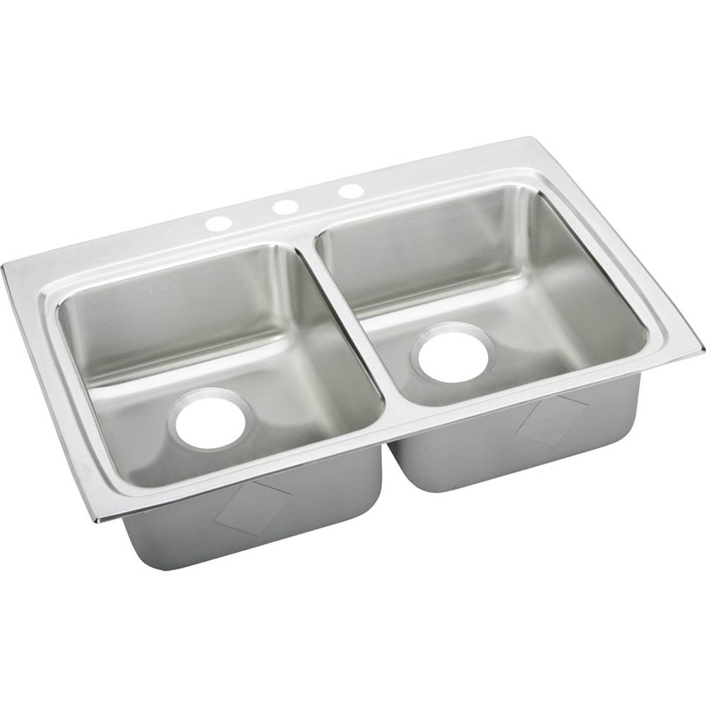 Elkay Lustertone Classic Stainless Steel 33'' x 22'' x 5-1/2'', 4-Hole Equal Double Bowl Drop-in ADA Sink with Quick-clip