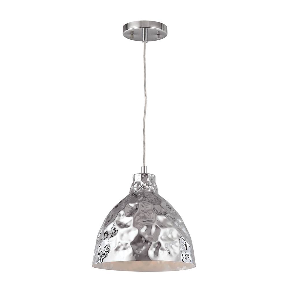 Elk Lighting Hammersmith 1-Light Mini Pendant in Polished Chrome With Hammered Metal Shade