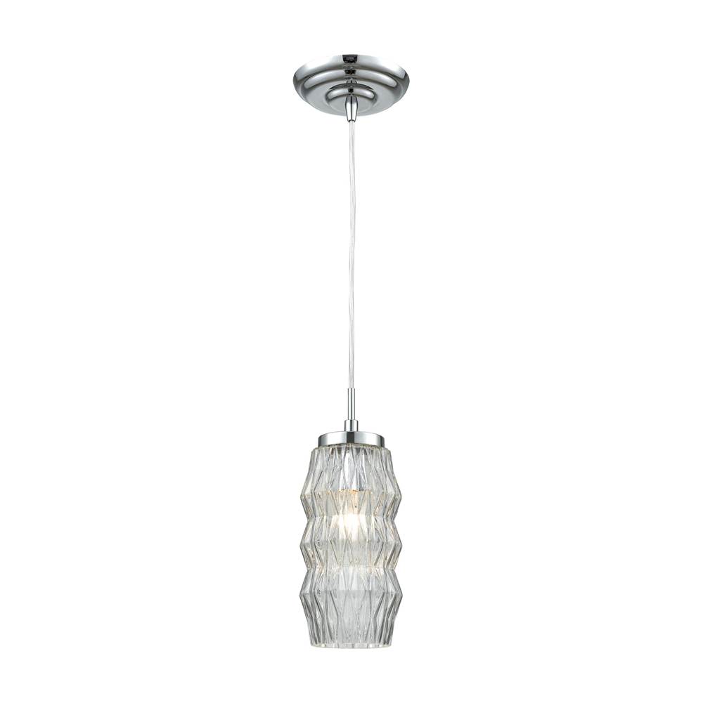 Elk Lighting Zigzag 1-Light Mini Pendant in Polished Chrome With Clear Patterned Glass