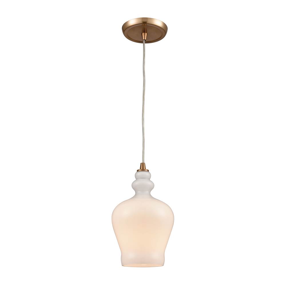 Elk Lighting Menlow Park 1-Light Mini Pendant in Satin Brass With Opal White Glass