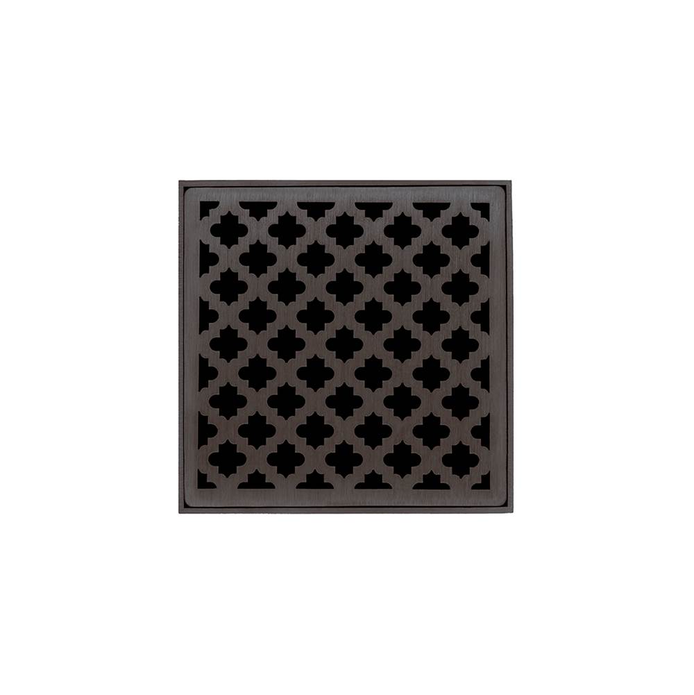 Infinity Drain 5'' x 5'' MD 5 Complete Kit with Moor Pattern Decorative Plate in Oil Rubbed Bronze with ABS Drain Body, 2'' Outlet