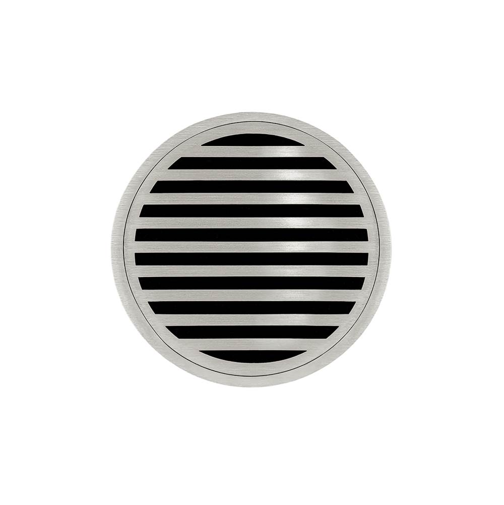 Infinity Drain 5'' Round Strainer with Lines Pattern Decorative Plate and 2'' Throat in Satin Stainless for RND 5