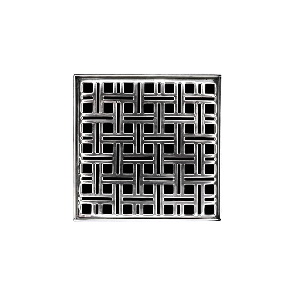 Infinity Drain 5'' x 5'' VD 5 Complete Kit with Weave Pattern Decorative Plate in Polished Stainless with PVC Drain Body, 2'' Outlet