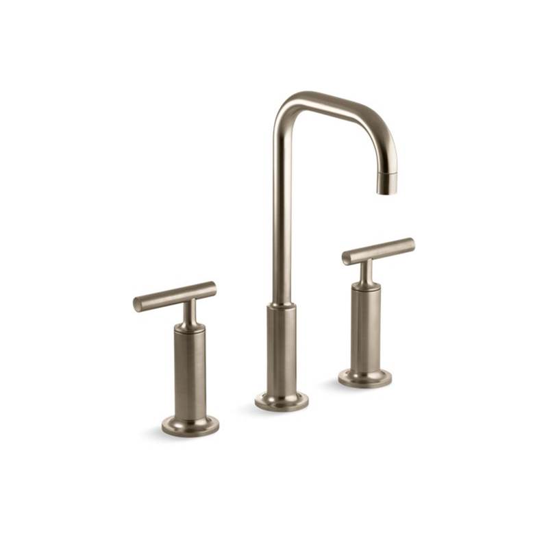 Kohler Purist® Widespread bathroom sink faucet with high lever handles and high gooseneck spout