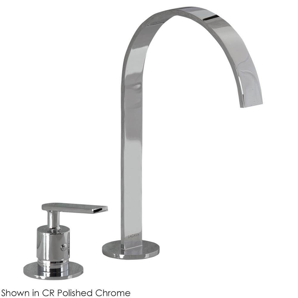 Lacava Deck-mount two-hole faucet with an arch spout, knob handle, drain not included. Water flow rate: 3.7 gpm at 60 psi.