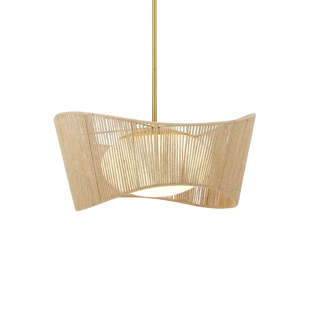 Minka-Lavery Key Largo 1-Light Soft Brass Pendant with Etched Opal Glass and Natural Rope Shade
