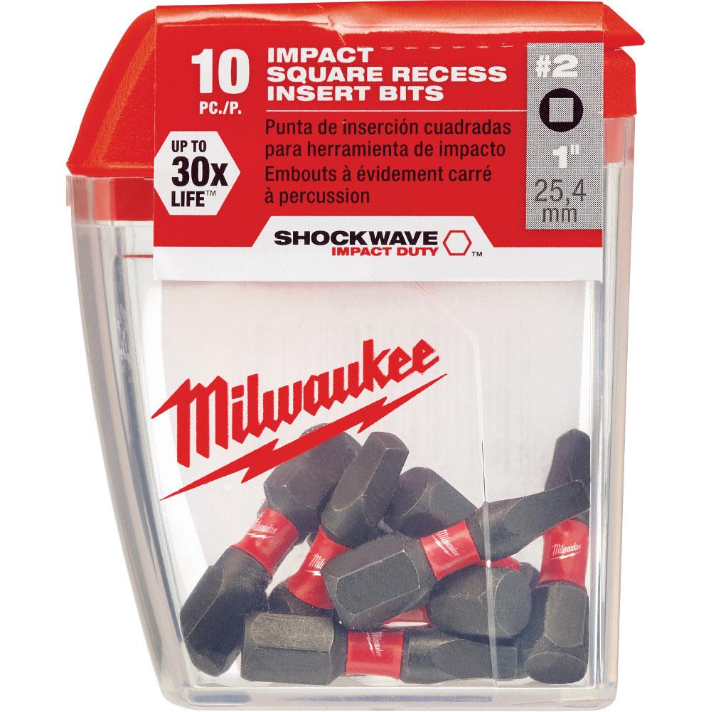 Milwaukee Tool Shockwave Insert Bit Sq Recess No.2 - 10Pk
