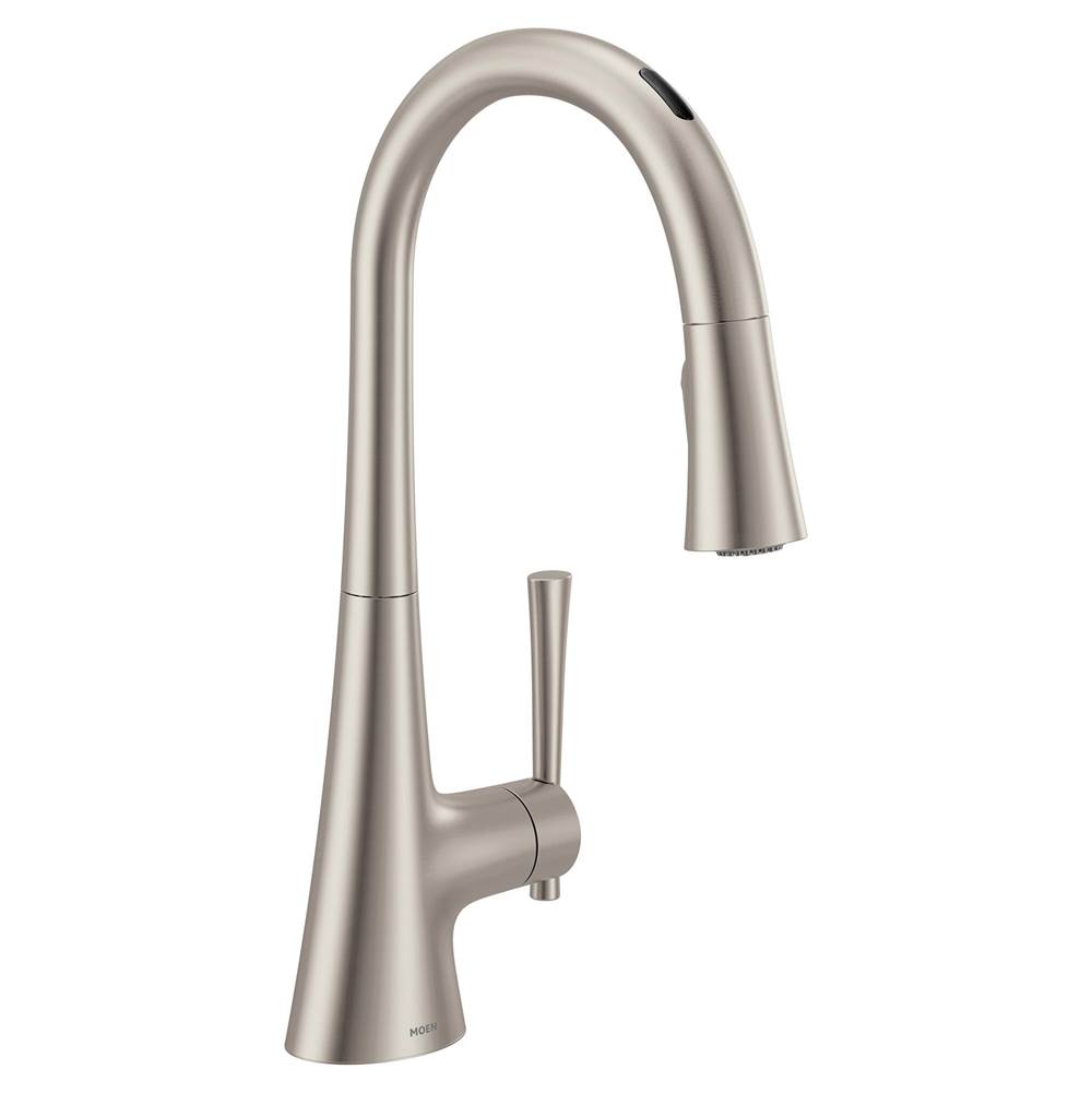 Moen Kurv Smart Faucet Touchless Pull Down Sprayer Kitchen Faucet with Voice Control and Power Boost, Spot Resist Stainless