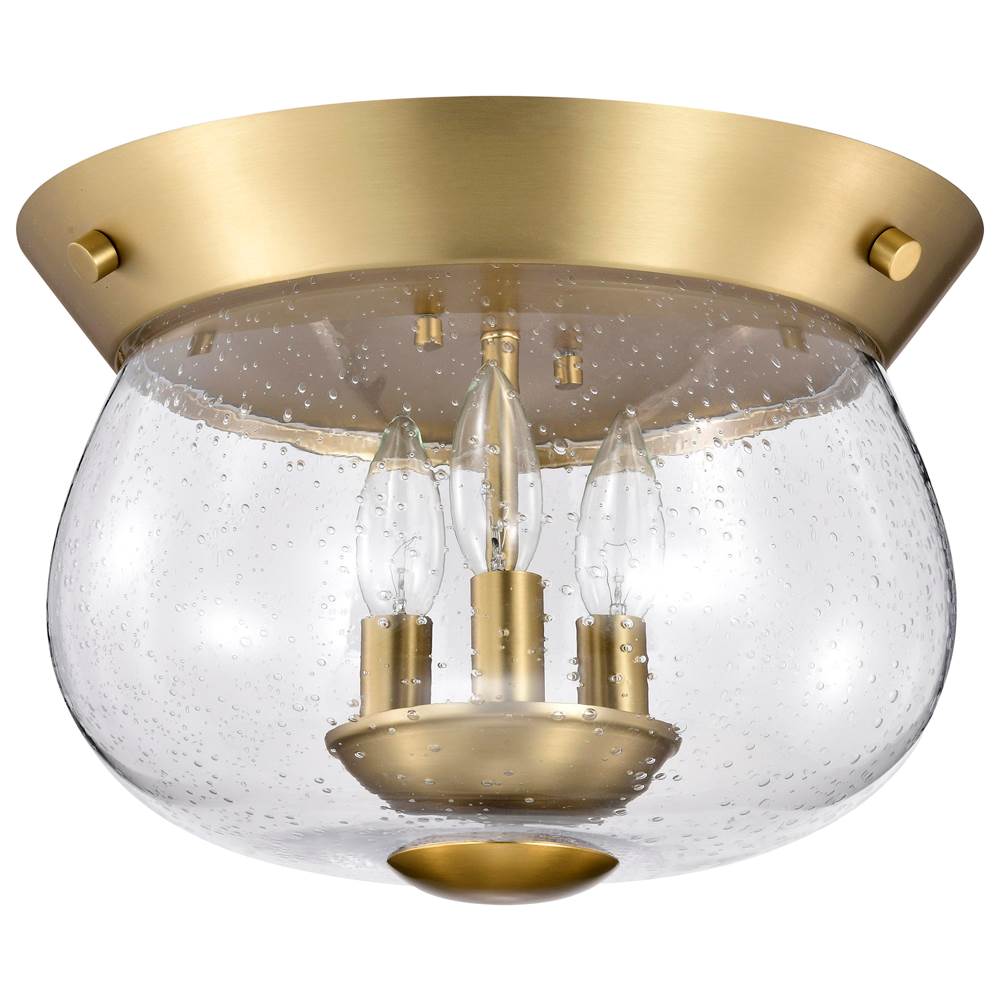 Nuvo Boliver 3 Light Flush Mount; Vintage Brass Finish; Clear Seeded Glass