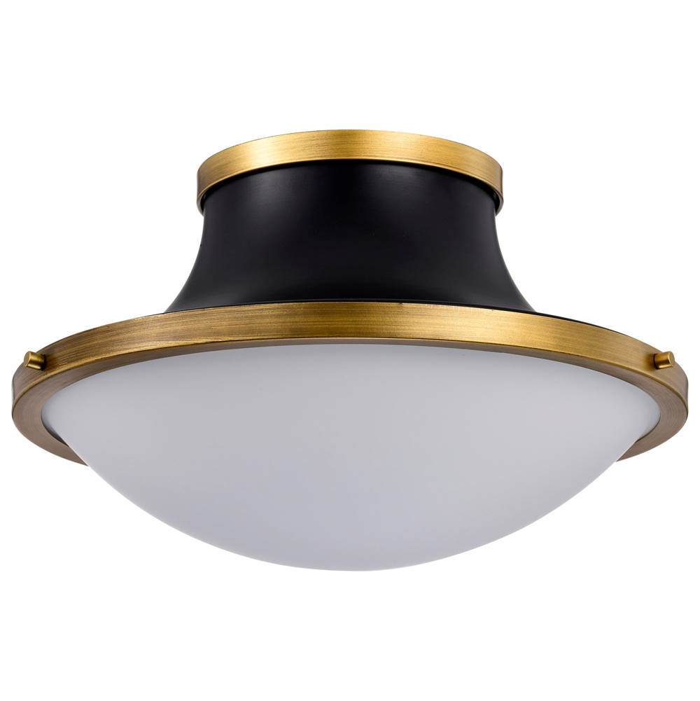 Nuvo Lafayette 1 Light Flush Mount Fixture; 18 Inches; Matte Black Finish with Natural Brass Accents and White Opal Glass