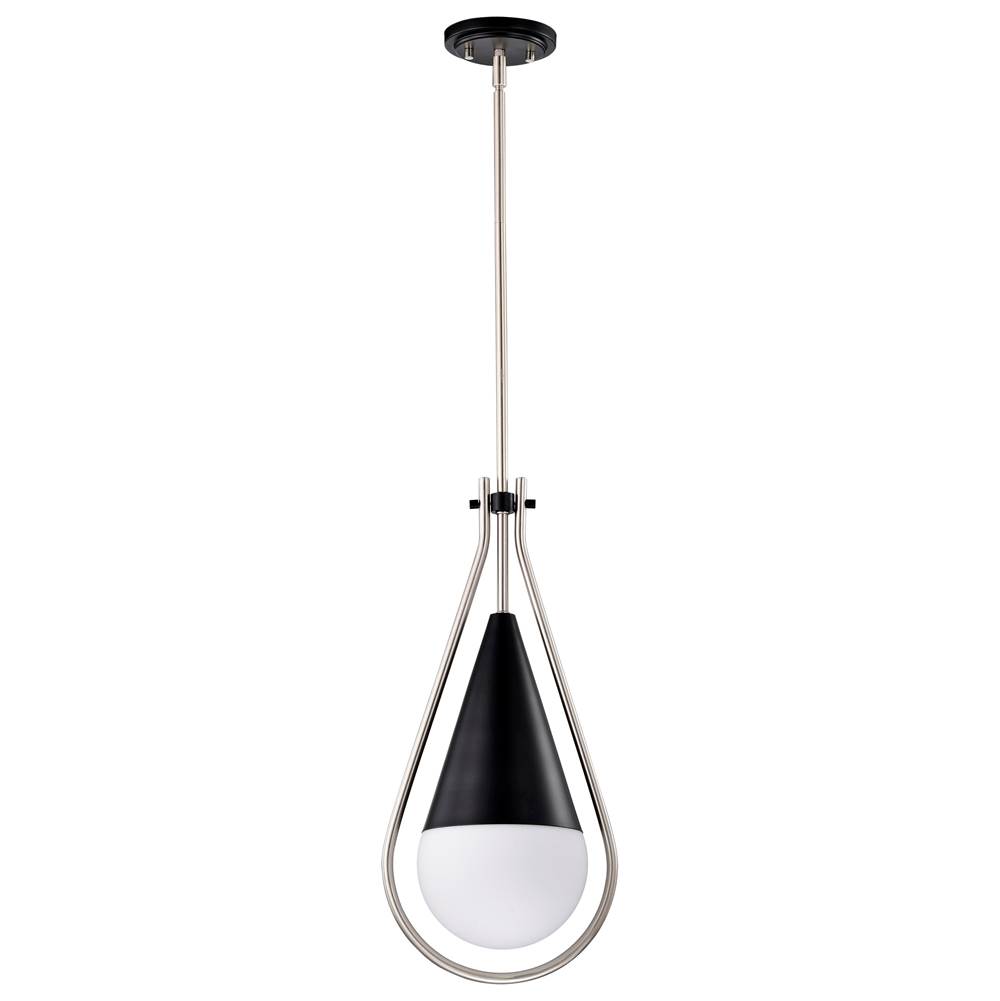 Nuvo Admiral 1 Light Pendant; 10 Inches; Matte Black and Brushed Nickel Finish; White Opal Glass