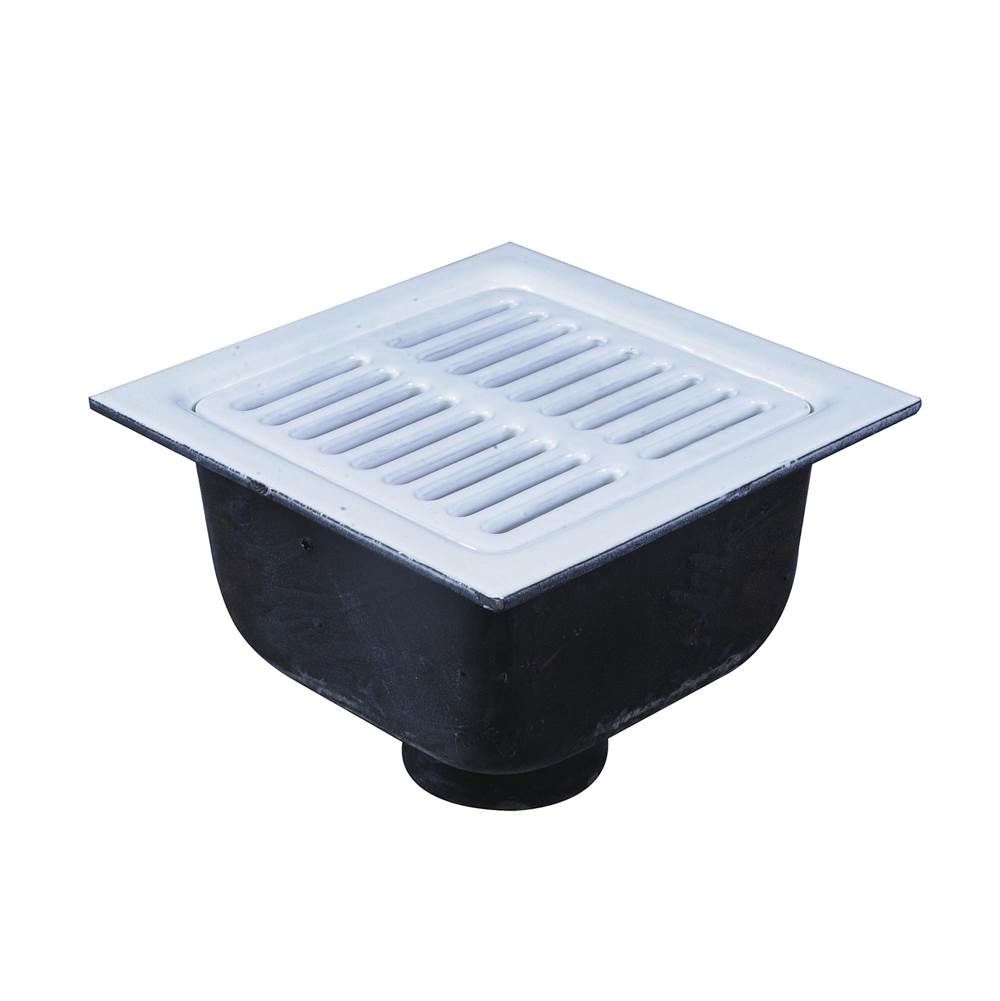 Watts Floor Sink Body, 12 IN Square, 6 IN Deep, Cast Iron, Porcelain Enamel Coated Interior, 2 IN Push On
