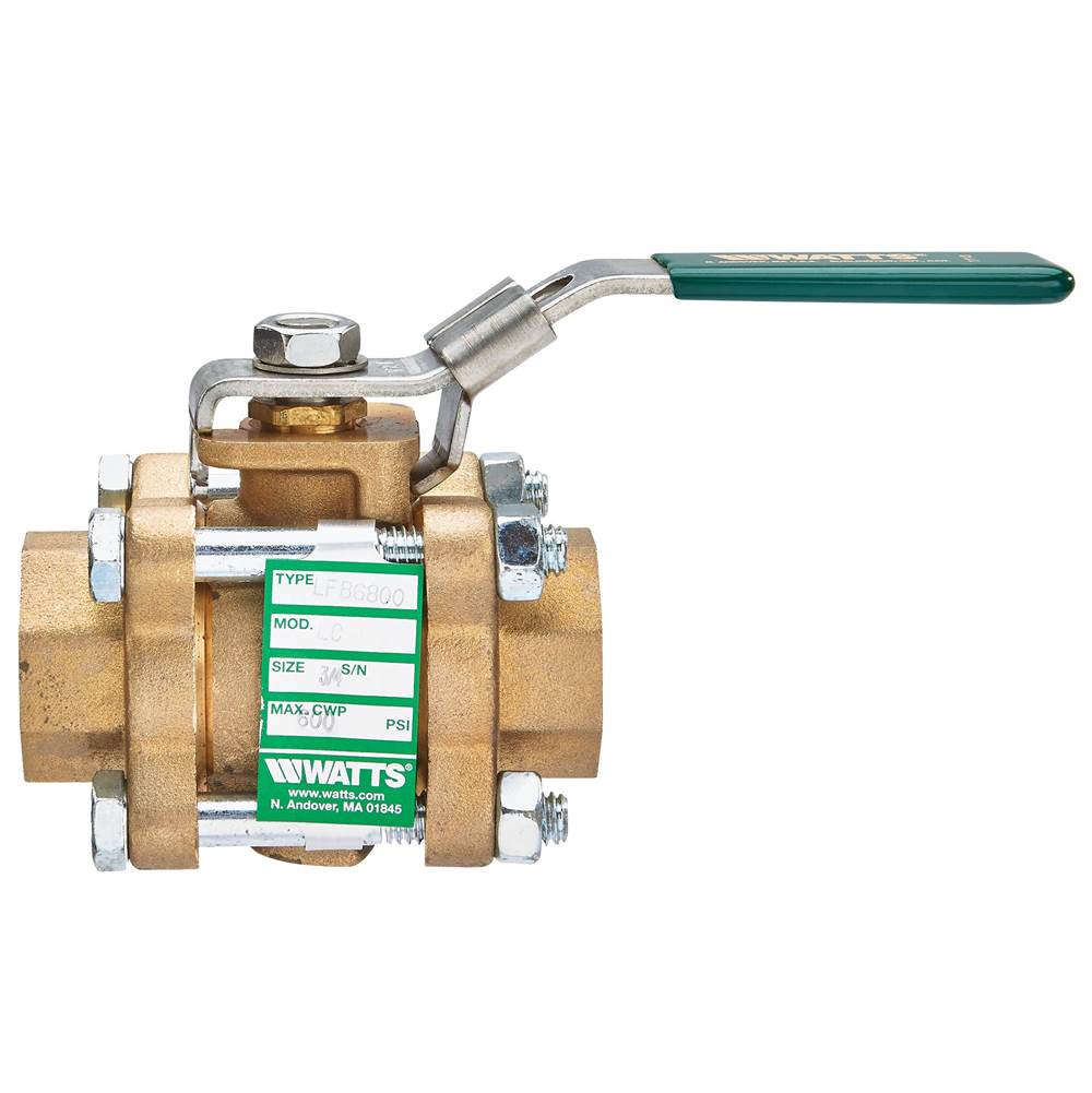 Watts 1/2 IN Lead Free 3-Piece Full Port Ball Valve, Threaded NPT End Connections, Latch-Lok Handle Latch and Lock