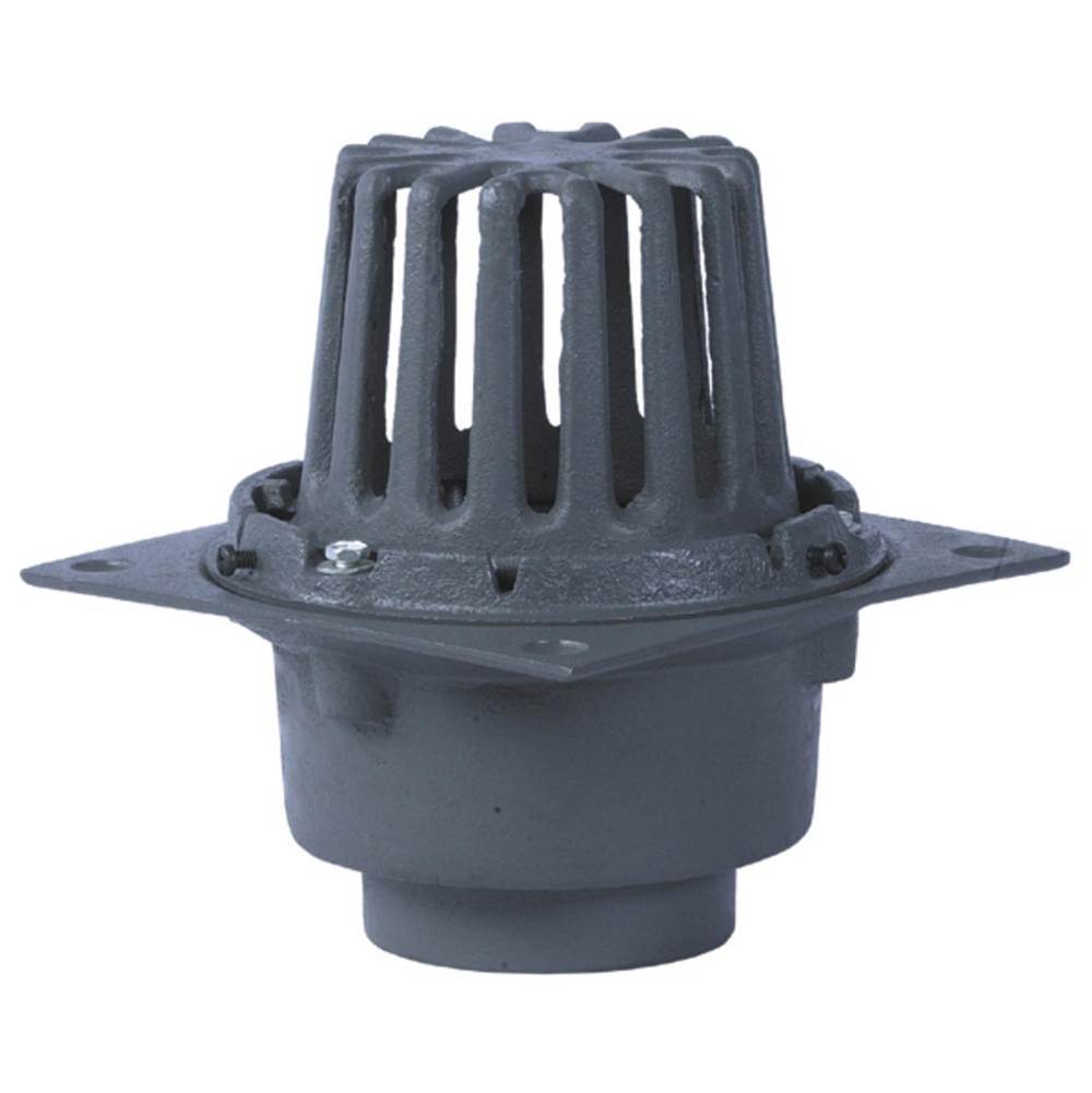 Watts Roof Drain, Cast Iron, Deck Flange, Flashing Clamp, Integral Gravel Guard, Self-Locking Cast Iron Dome, 4 IN No Hub Outlets