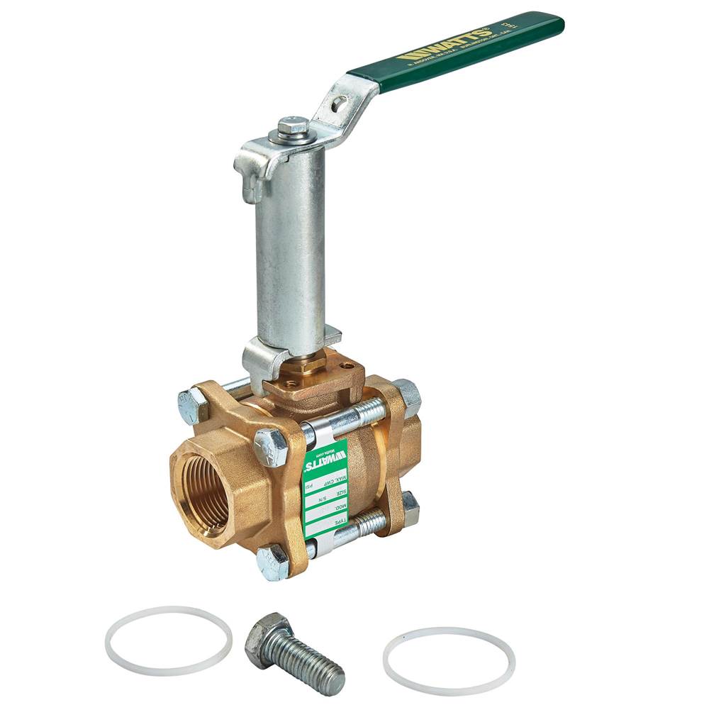 Watts 1 IN Lead Free 3-Piece Full Port Ball Valve, Threaded NPT End Connections, Extended Handle